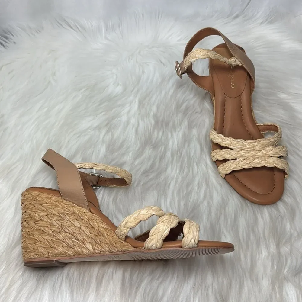 Andre Assous Milena Women's Espadrille‎ Natural Raffia Wedge Sz 39/US 8.5